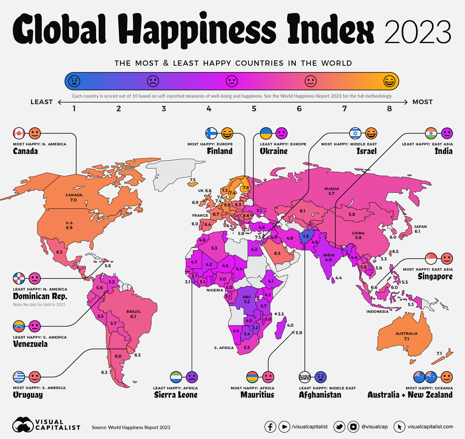 Mapped: The World’s Happiest Countries in 2023